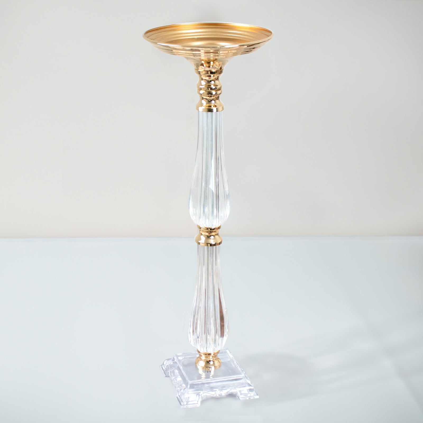 24" Gold and Clear Acrylic Crystal Pillar Candle Stand Centerpiece