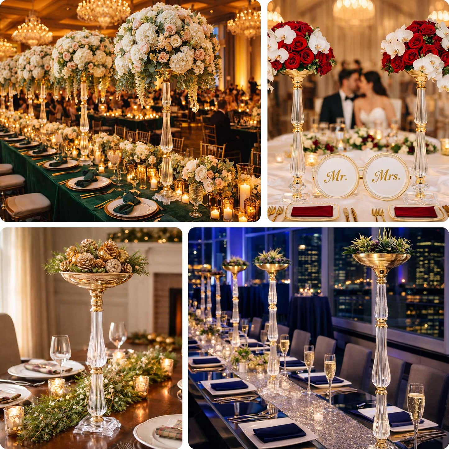 32" Gold Acrylic Crystal Candle Stand Centerpiece for Weddings and Events
