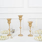 Set of 3 | Metallic Gold Vintage Style Flute Table Vases, Trumpet Flower Centerpiece Stands - 13",16",19"