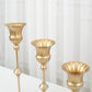 Set of 3 | Metallic Gold Vintage Style Flute Table Vases, Trumpet Flower Centerpiece Stands - 13",16",19"