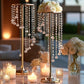 2 Pack 24" Gold Metal Flower Stand Wedding Centerpiece with Acrylic Beaded Chains, Crystal Flower Pedestal Table Centerpiece