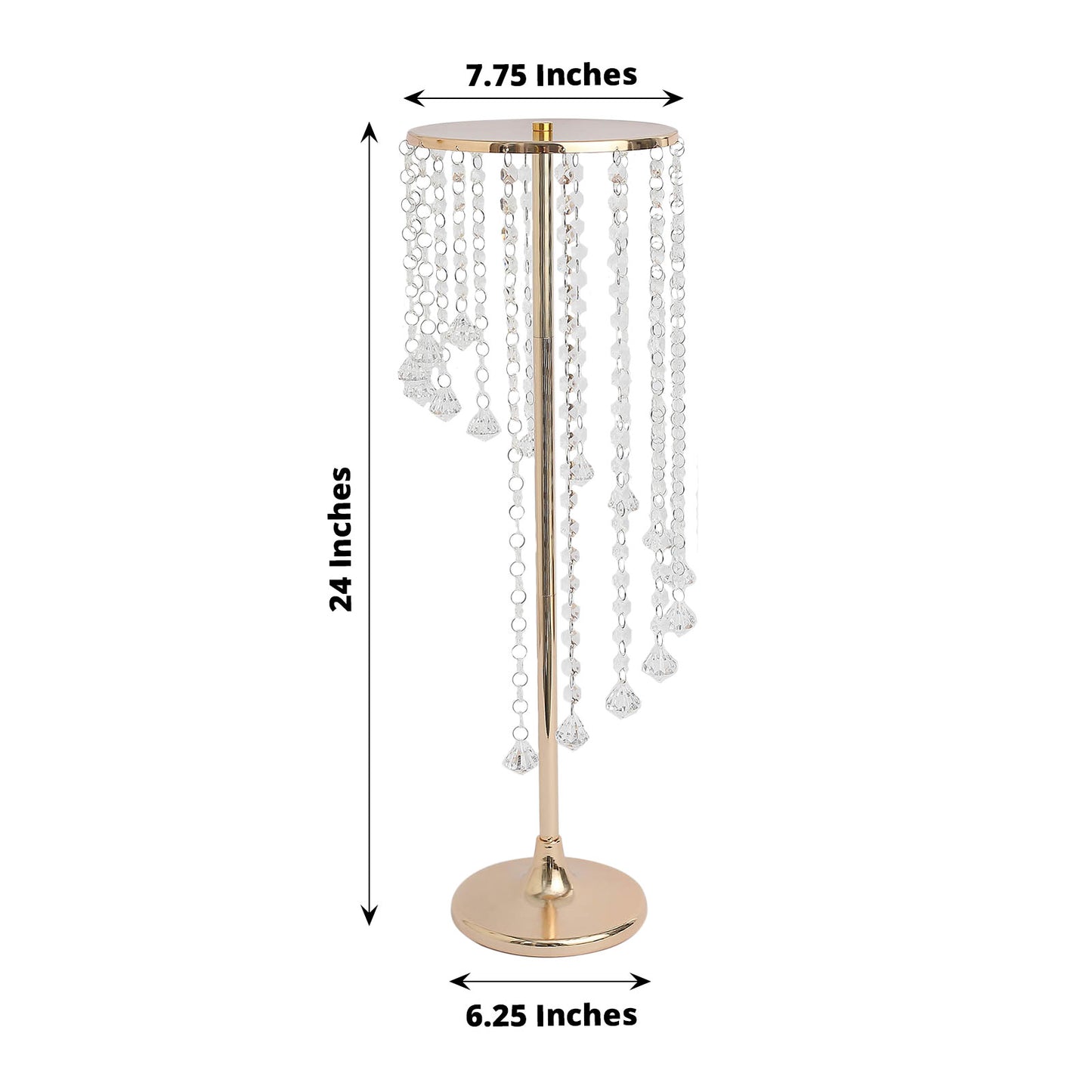 2 Pack 24" Gold Metal Flower Stand Wedding Centerpiece with Acrylic Beaded Chains, Crystal Flower Pedestal Table Centerpiece