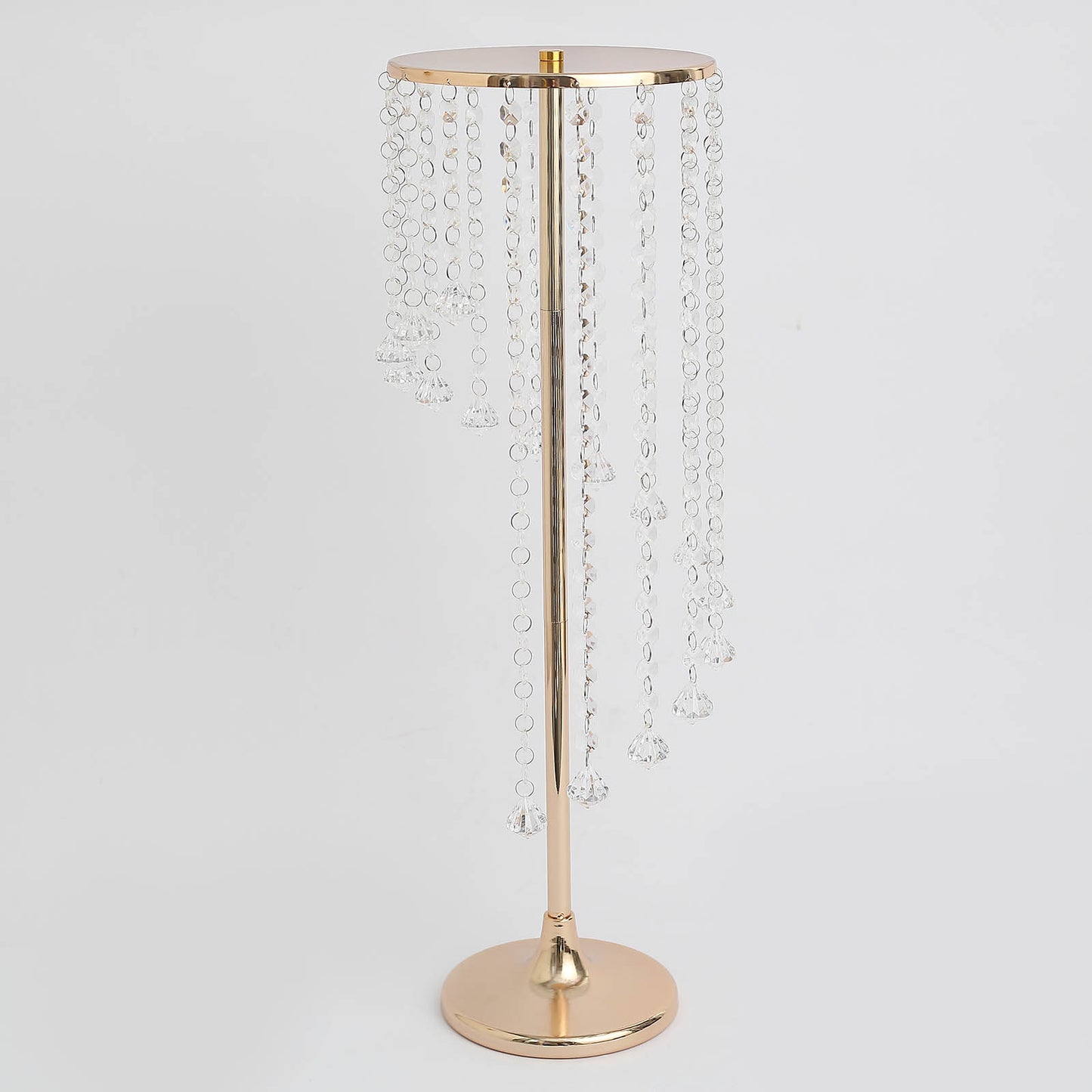 2 Pack 24" Gold Metal Flower Stand Wedding Centerpiece with Acrylic Beaded Chains, Crystal Flower Pedestal Table Centerpiece