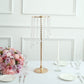 2 Pack 24" Gold Metal Flower Stand Wedding Centerpiece with Acrylic Beaded Chains, Crystal Flower Pedestal Table Centerpiece
