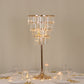 38" Crystal Pendant 4-Tier Table Centerpiece Chandelier – Gold Metal Vase Stand with Round Frame & Base, Hanging Crystals