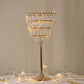 38" Crystal Pendant 4-Tier Table Centerpiece Chandelier – Gold Metal Vase Stand with Square Frame, Round Base & Hanging Crystals