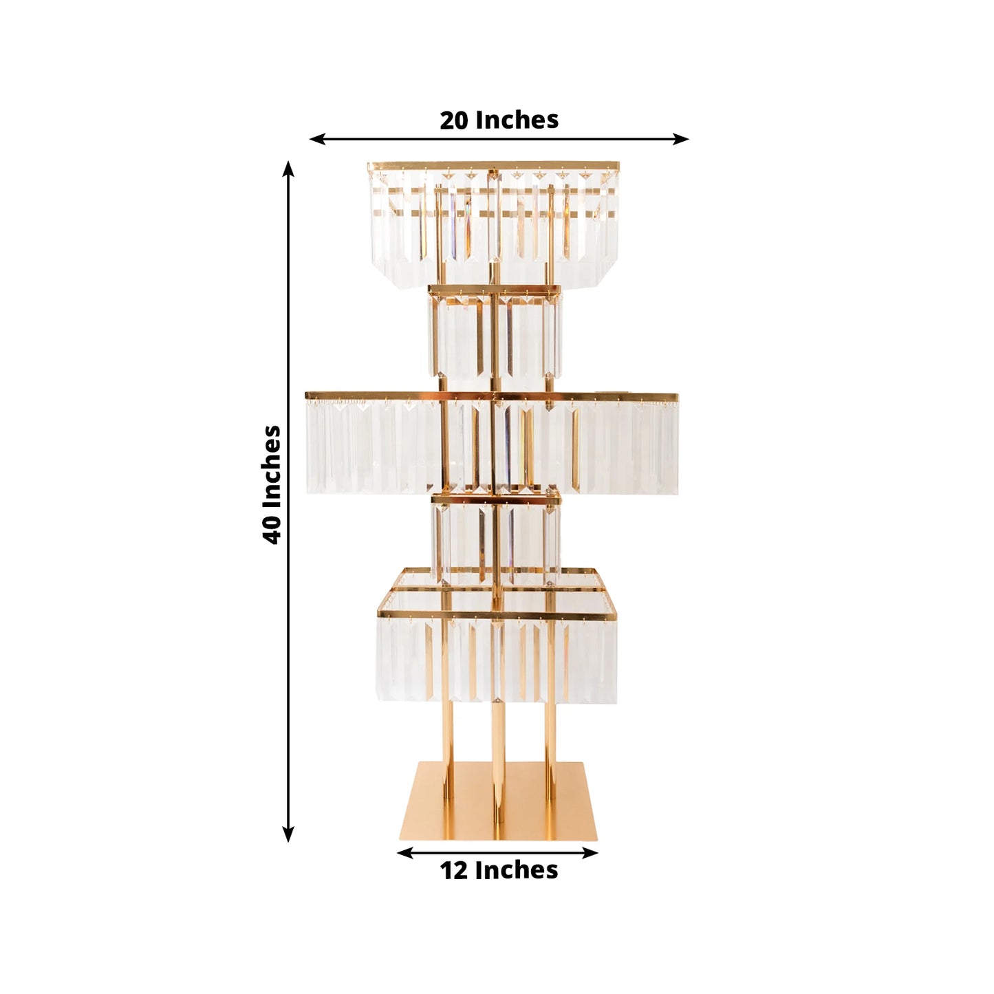 Gold crystal chandelier table centerpiece with 5-tier flower stand.