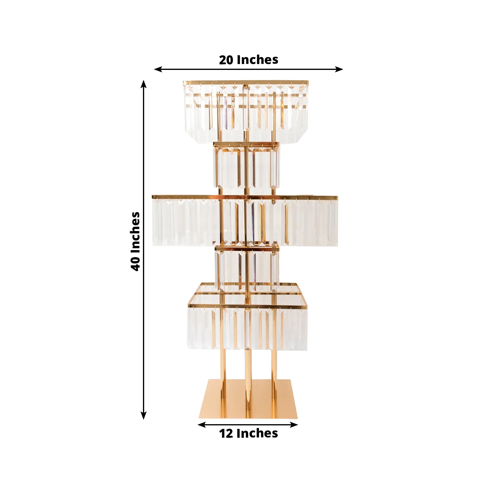Gold crystal chandelier table centerpiece with 5-tier flower stand.