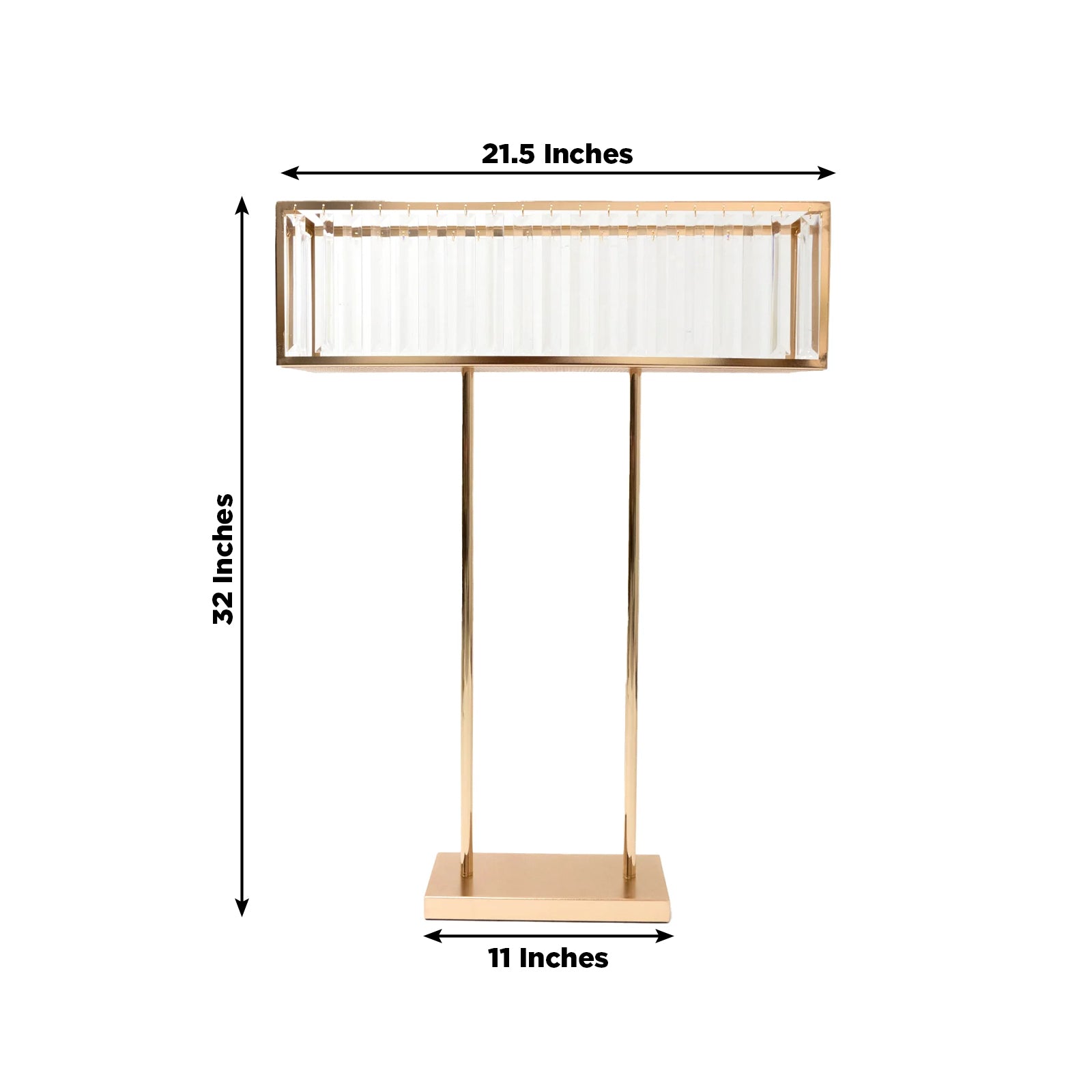 Gold crystal flower stand centerpiece vase, 32" tall rectangular display rack.