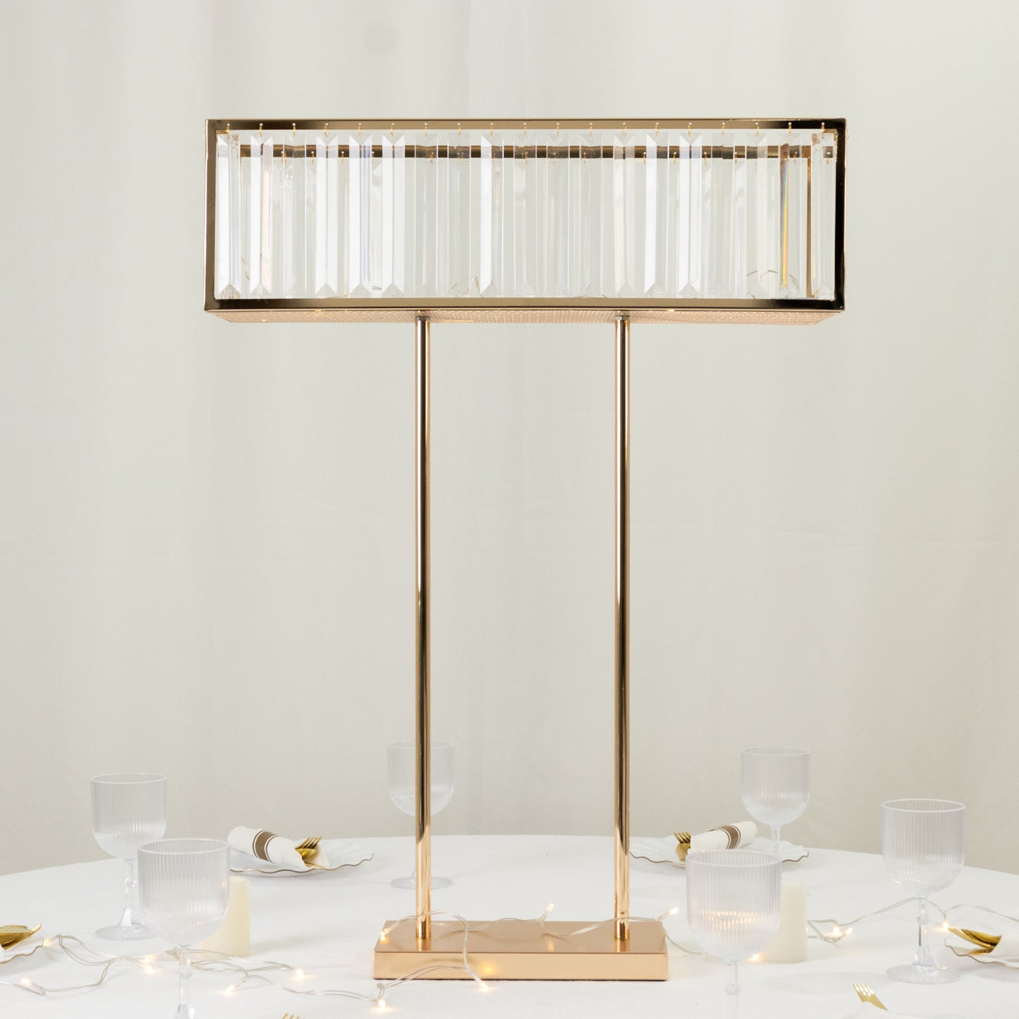 Gold crystal pendant flower stand centerpiece vase display rack.