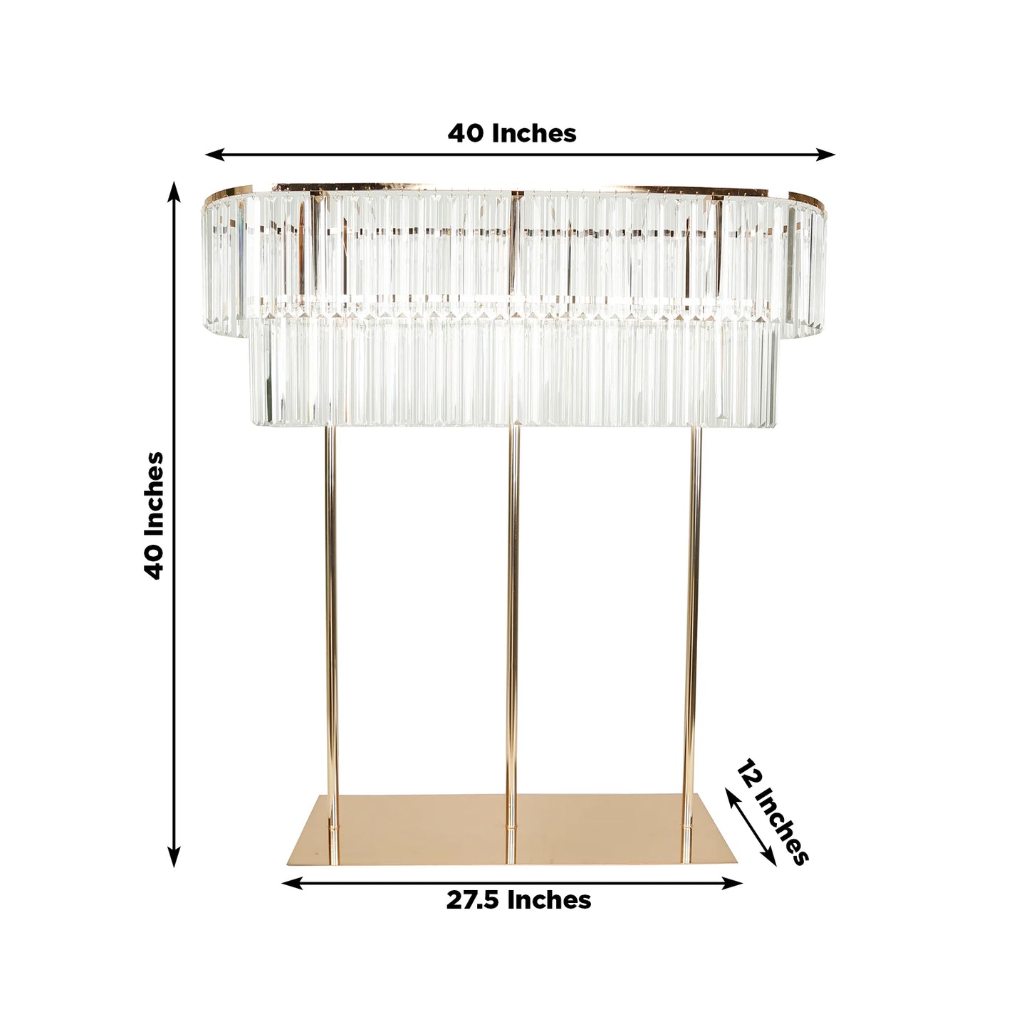 Gold metal pedestal flower stand with crystal accents, 40"x40".