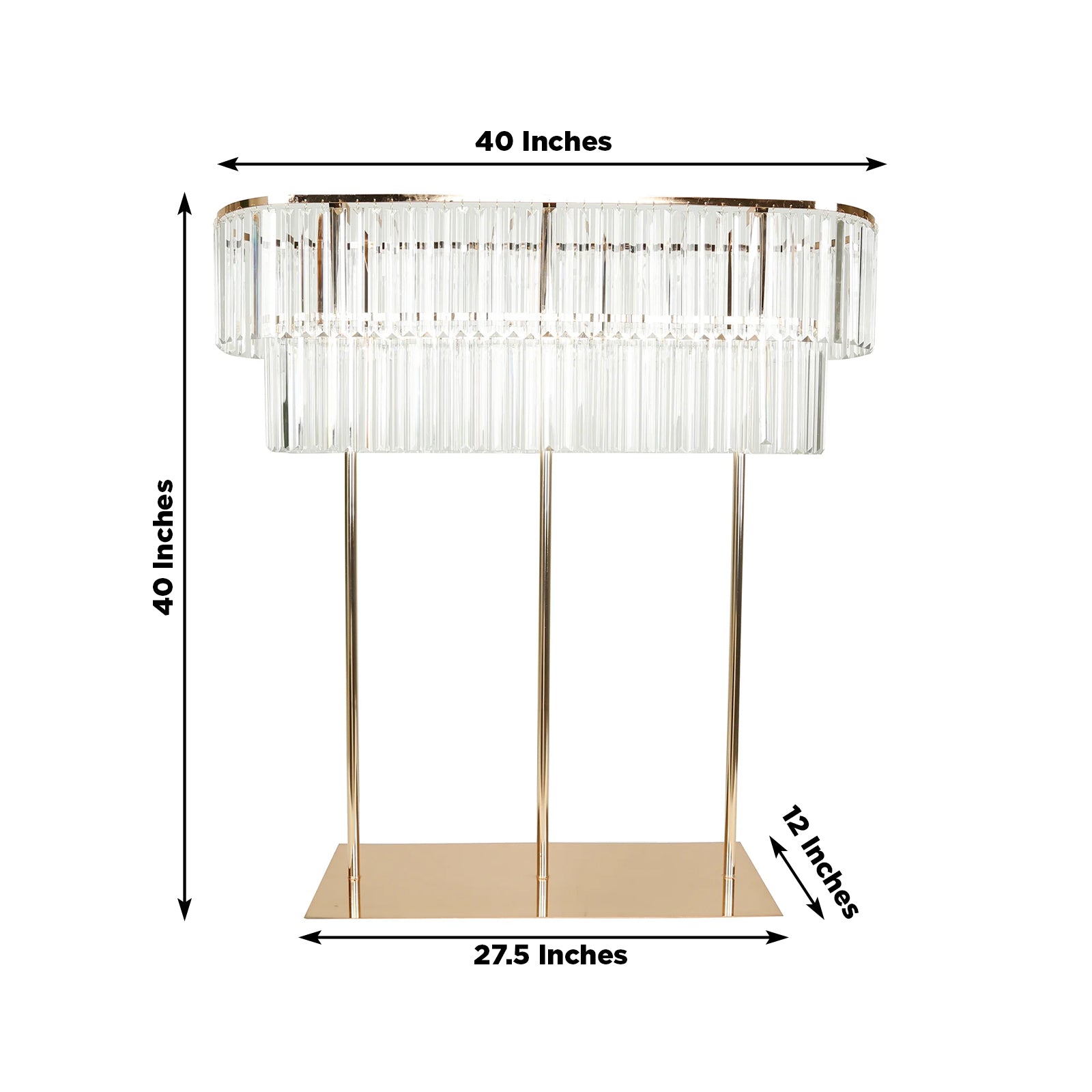 Gold metal pedestal flower stand with crystal accents, 40"x40".