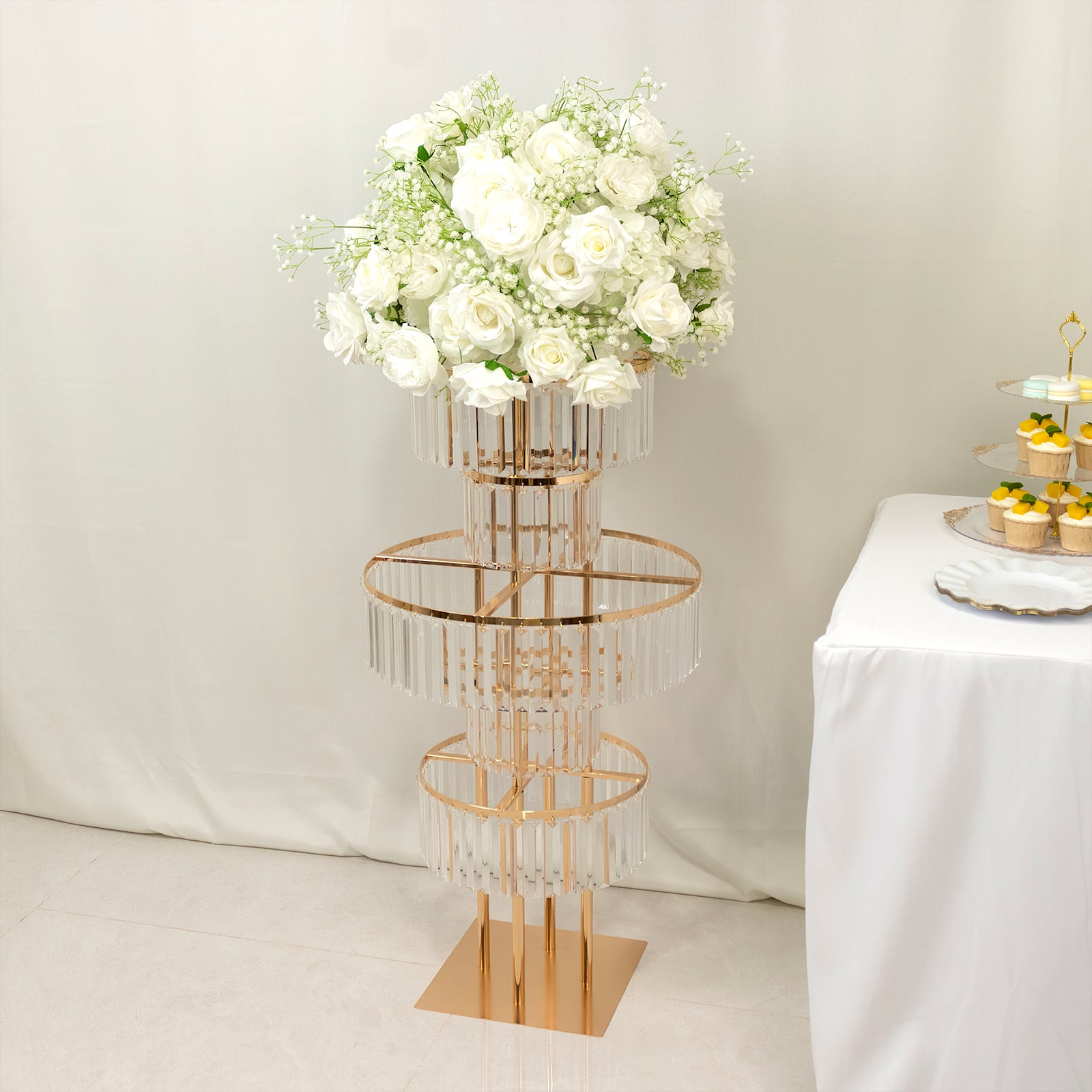 Gold 5-Tier Crystal Flower Stand Centerpiece 40