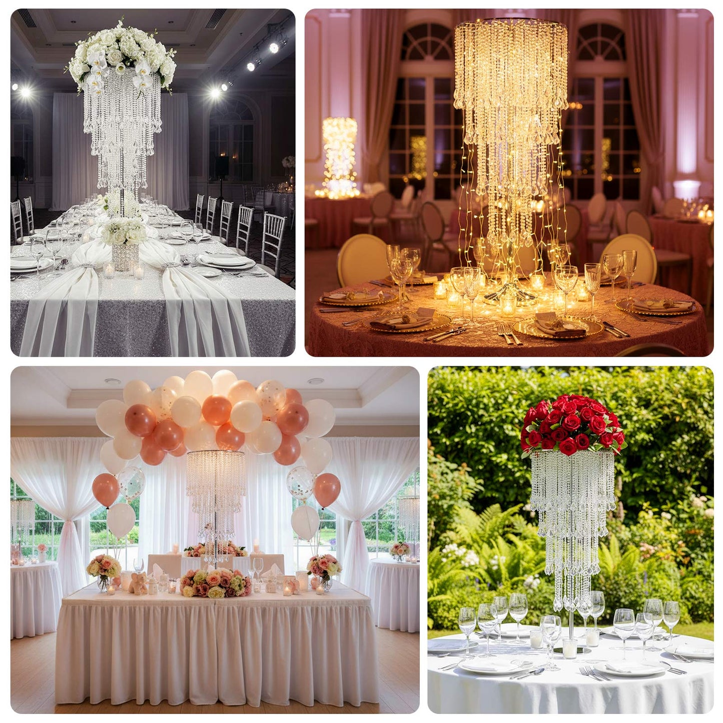 4ft Table Centerpiece in Crystal Beaded Waterfall Chandelier Style – Cascading Metal Floral Stand for Weddings & Luxury Event Décor