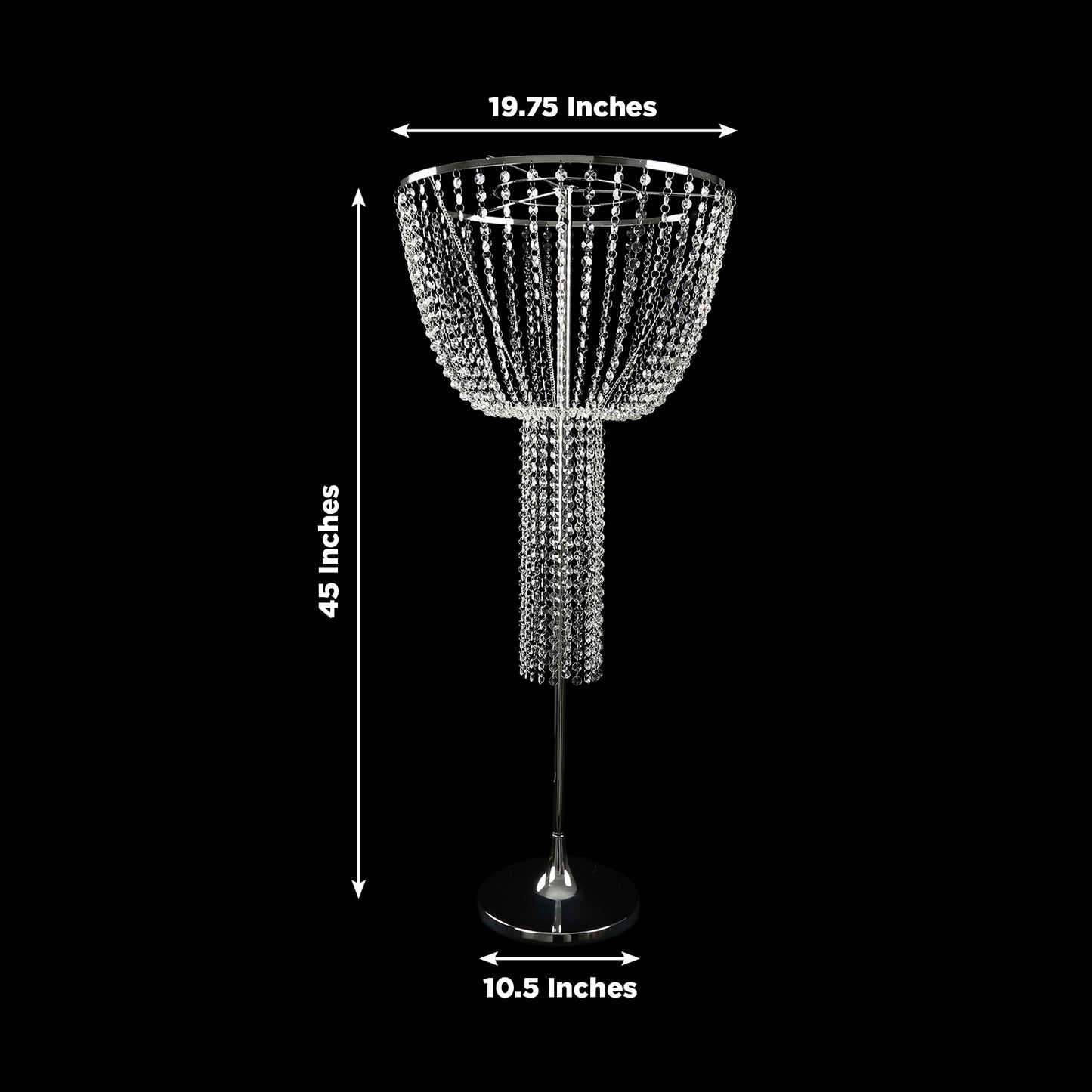 Metal Goblet Flower Stand 45" Tall – Round, Silver – Chandelier-Style Wedding Centerpiece with Acryl