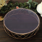16" gold metal geometric diamond cut cake stand with glass top.