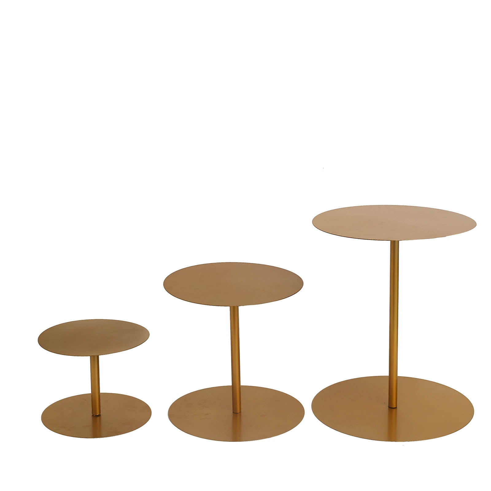 Gold metal round pedestal cupcake dessert stands in three sizes: 8", 10", 12".