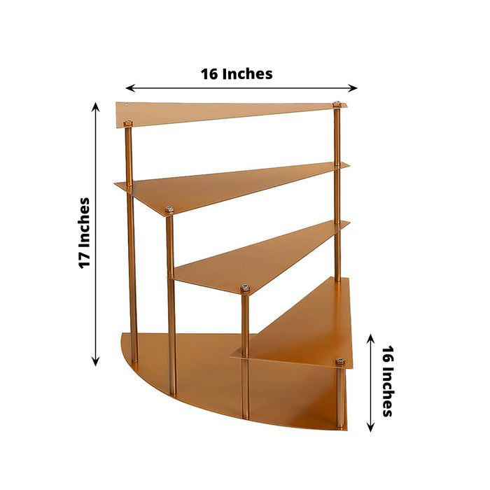 17" Tall 4-Tier Gold Metal Spiral Stairway Step Cake Pedestal Stand, Dessert Cupcake Display Tray