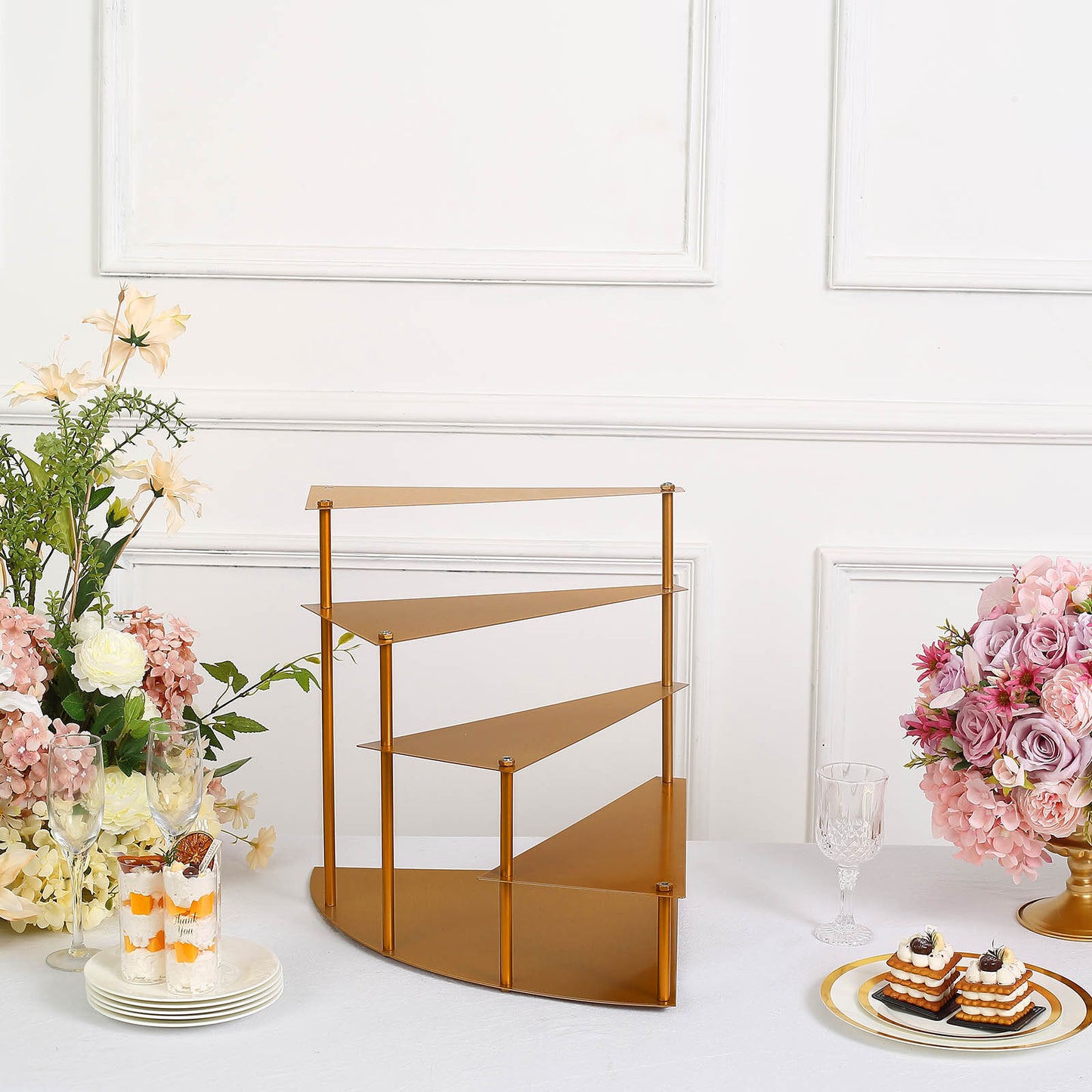 17inch Tall 4-Tier Gold Metal Spiral Stairway Cupcake Display Stand