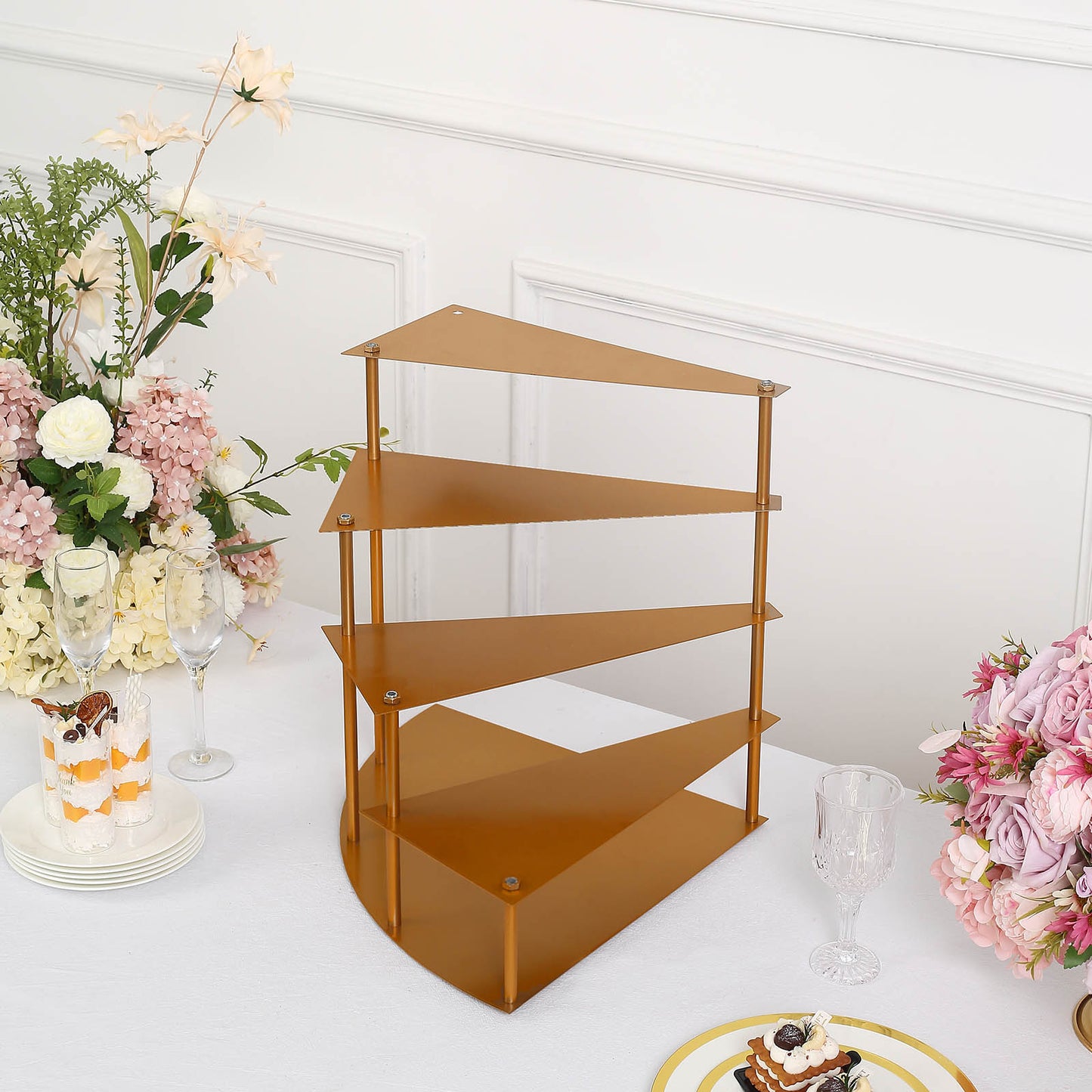 17" Tall 4-Tier Gold Metal Spiral Stairway Step Cake Pedestal Stand, Dessert Cupcake Display Tray