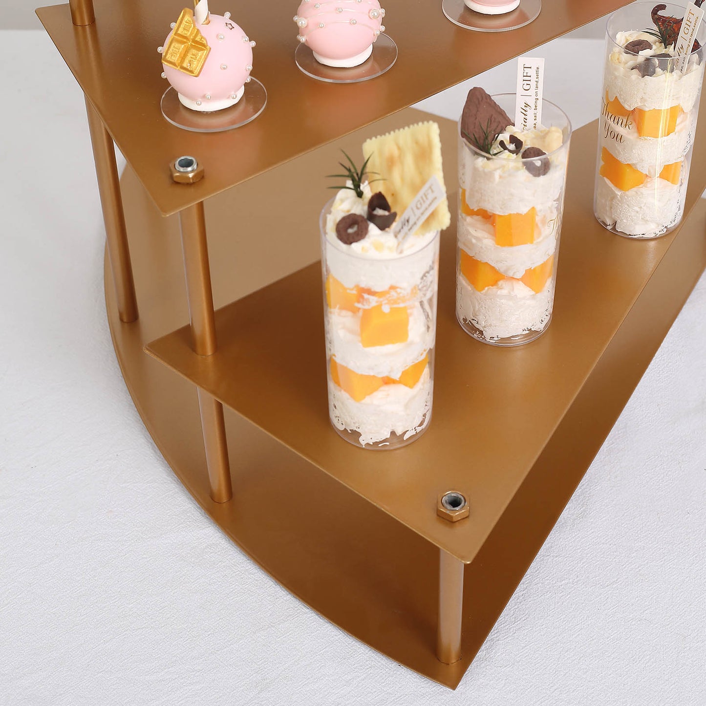 17" Tall 4-Tier Gold Metal Spiral Stairway Step Cake Pedestal Stand, Dessert Cupcake Display Tray