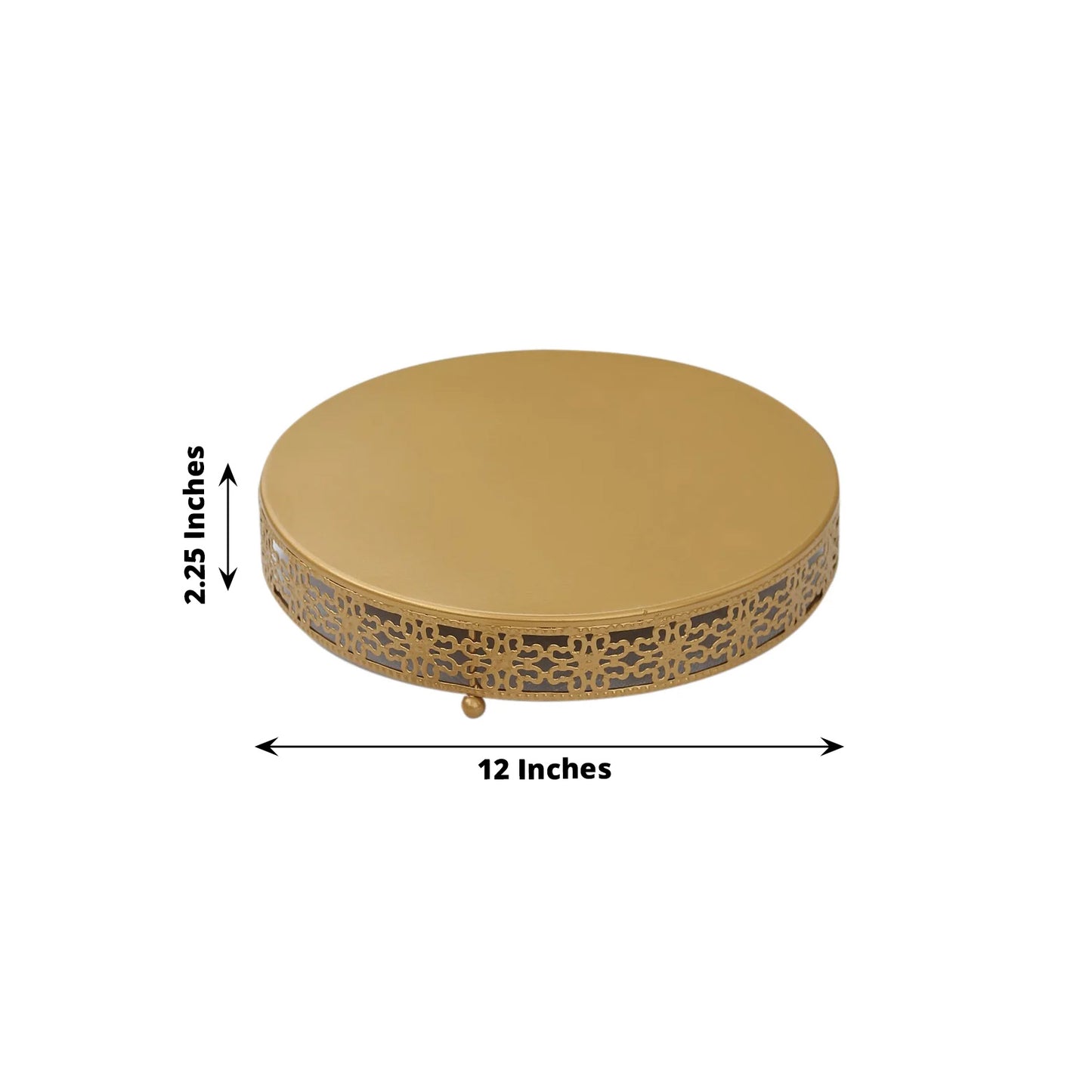 Gold metal Fleur De Lis cupcake stand, 12 inches, elegant round pedestal.
