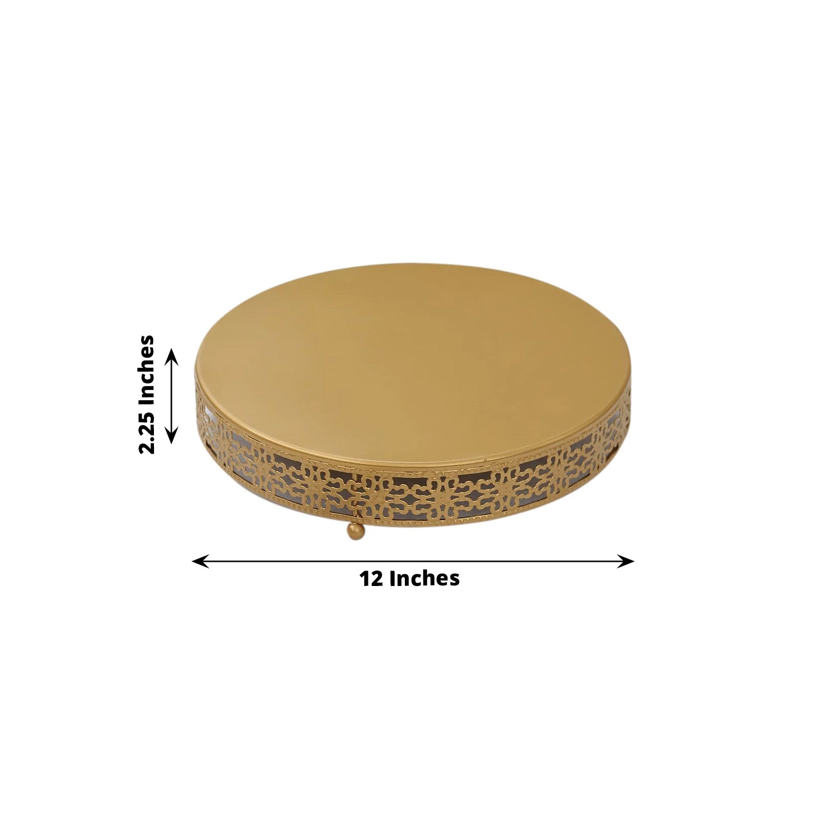 Gold metal Fleur De Lis cupcake stand, 12 inches, elegant round pedestal.
