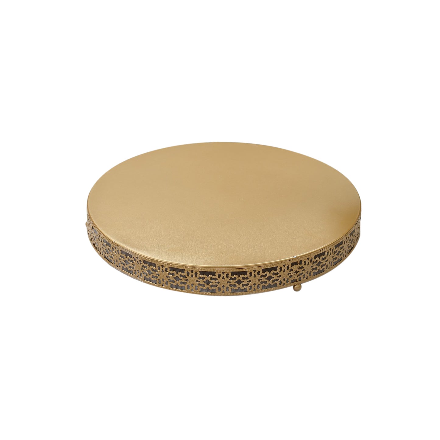 Gold metal Fleur De Lis cupcake dessert display stand, round pedestal centerpiece.