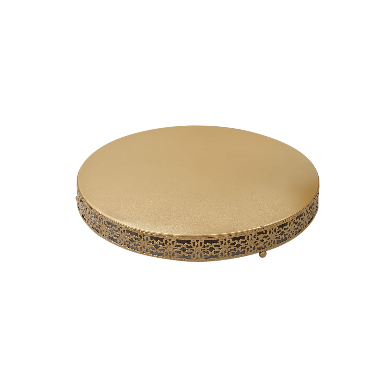 Gold metal Fleur De Lis cupcake dessert display stand, round pedestal centerpiece.