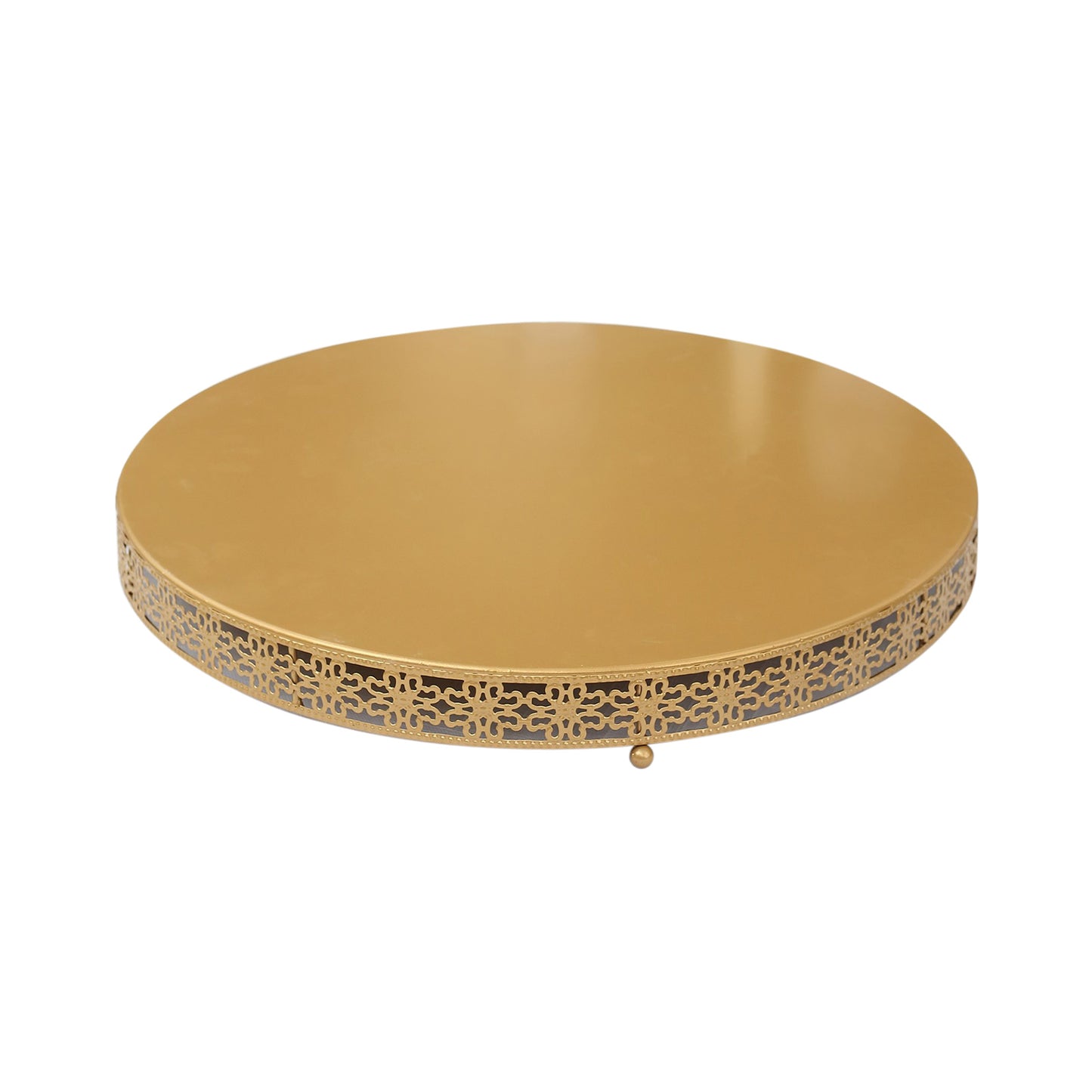 Gold metal fleur de lis cupcake dessert display stand, round pedestal cake stand.