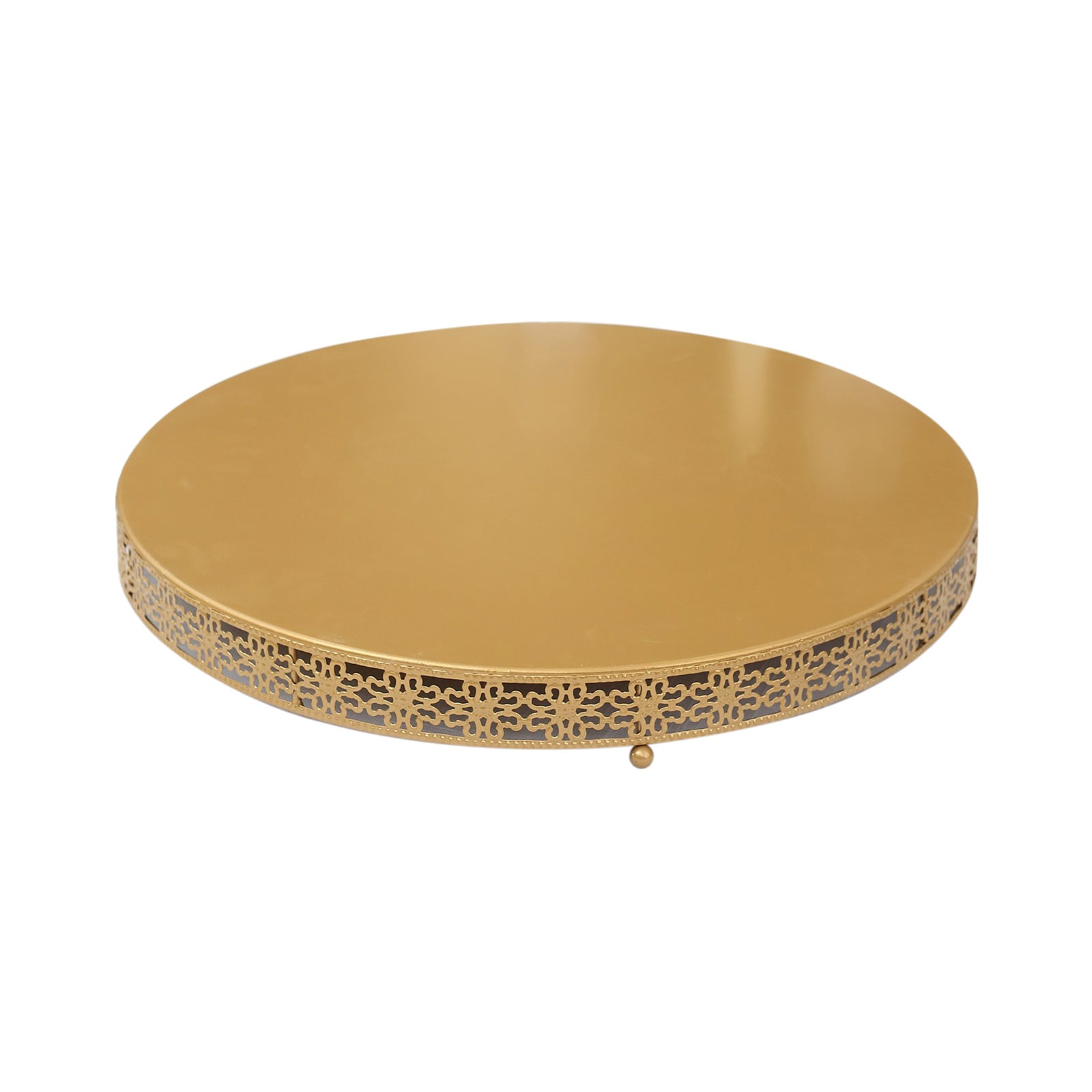 Gold metal fleur de lis cupcake dessert display stand, round pedestal cake stand.