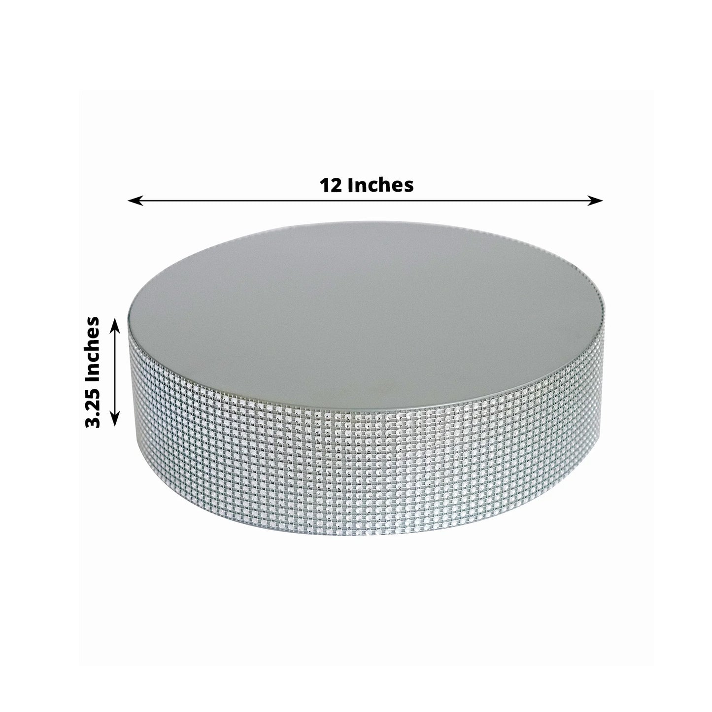 12" silver rhinestones round metal cake stand, perfect for dessert displays.