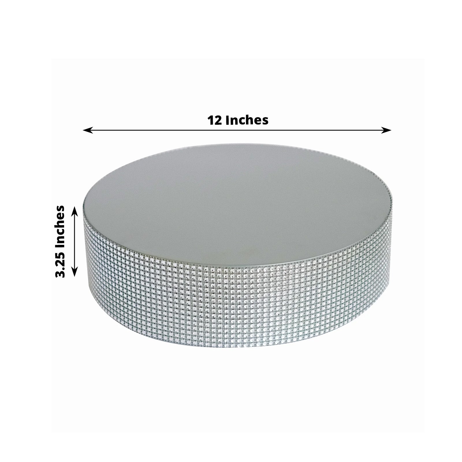 12" silver rhinestones round metal cake stand, perfect for dessert displays.
