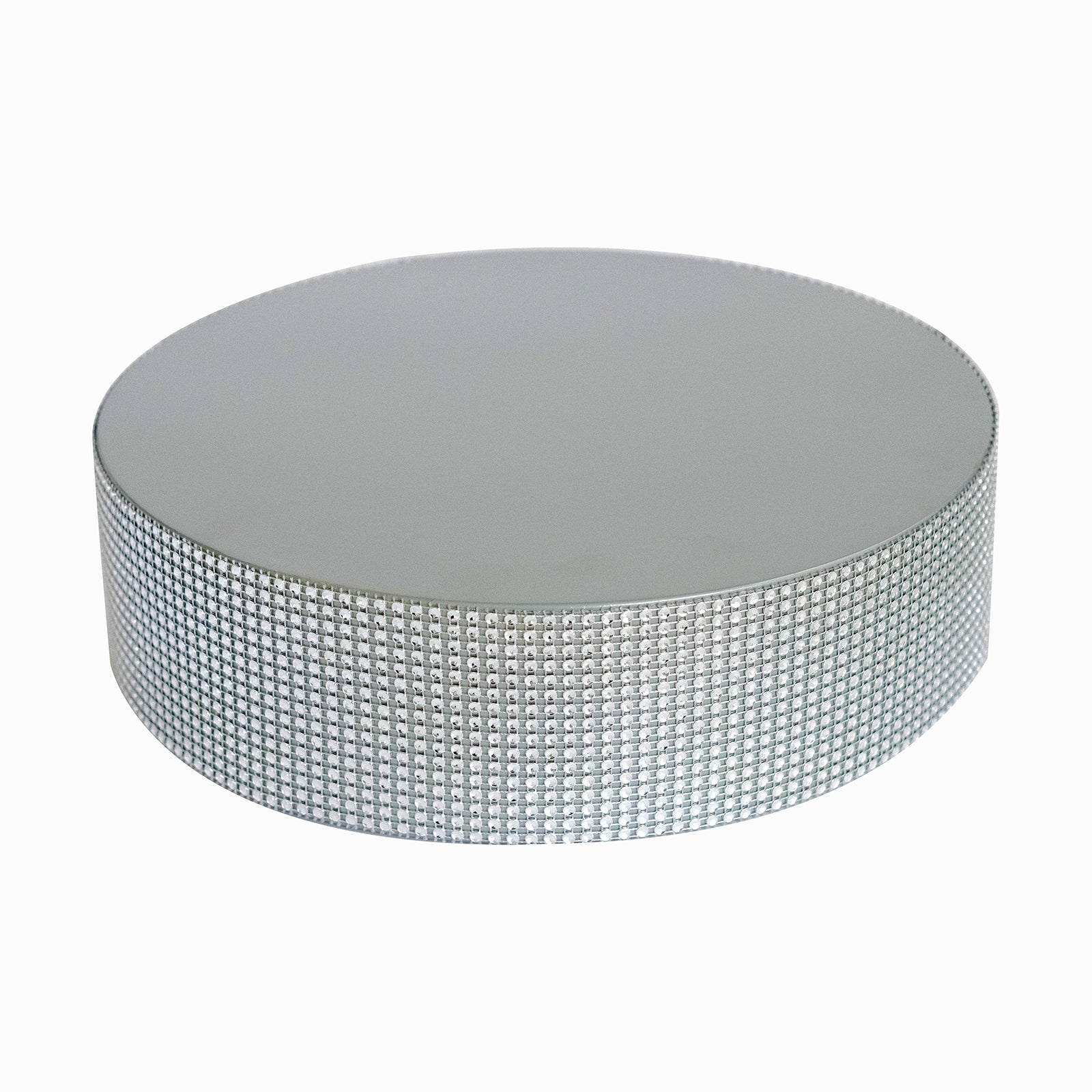Silver rhinestone round metal pedestal cake stand for dessert display.