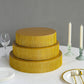 Gold rhinestone round metal pedestal cake stand display centerpiece.