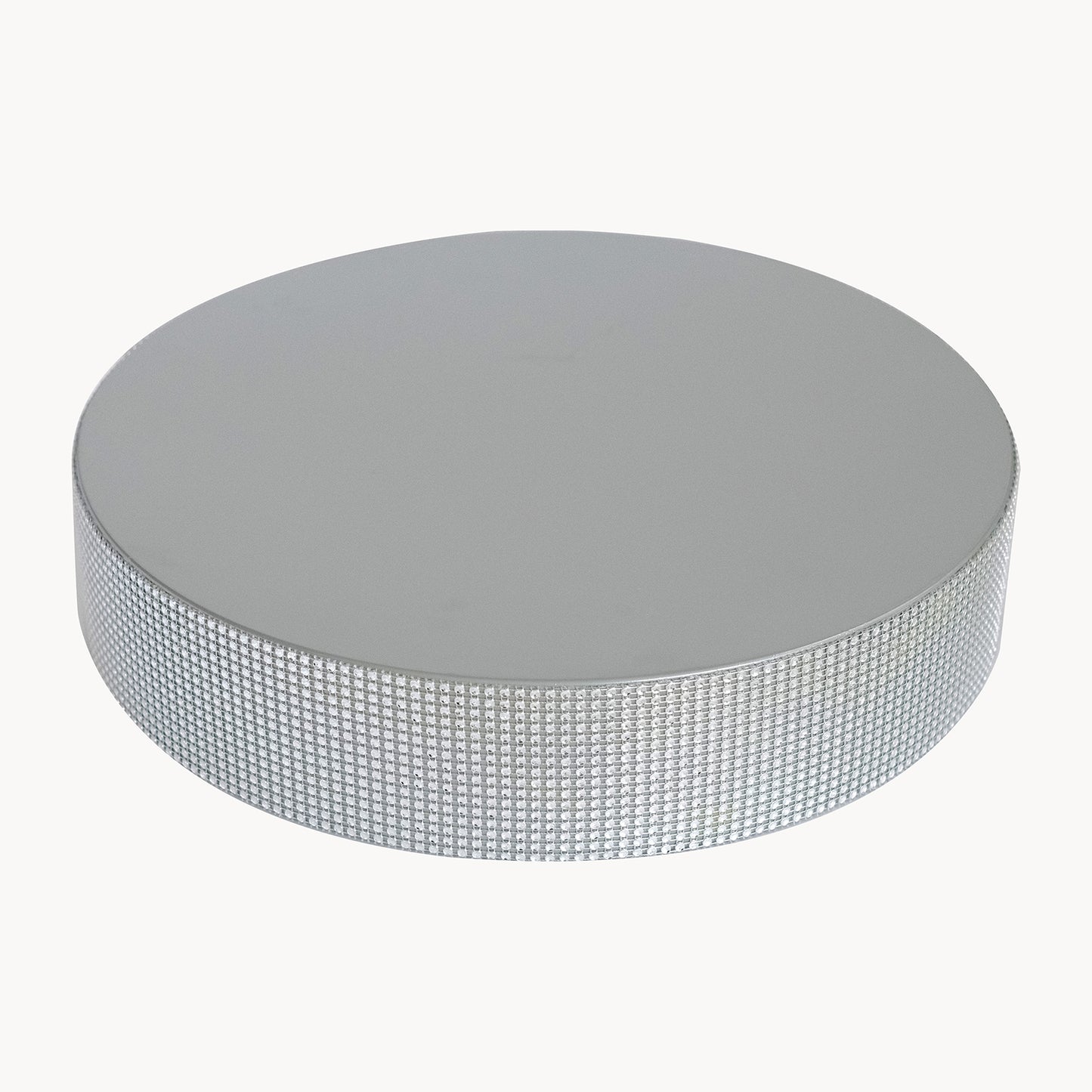 Silver rhinestone round metal cake stand for dessert display.