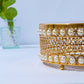 Gold pearl beaded cake stand with mirror top, stackable dessert display holder.