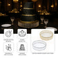 Silver cake stand with hanging crystal beads and glass top.