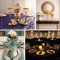 Silver crystal beaded chandelier votive candle holder on elegant table setting.