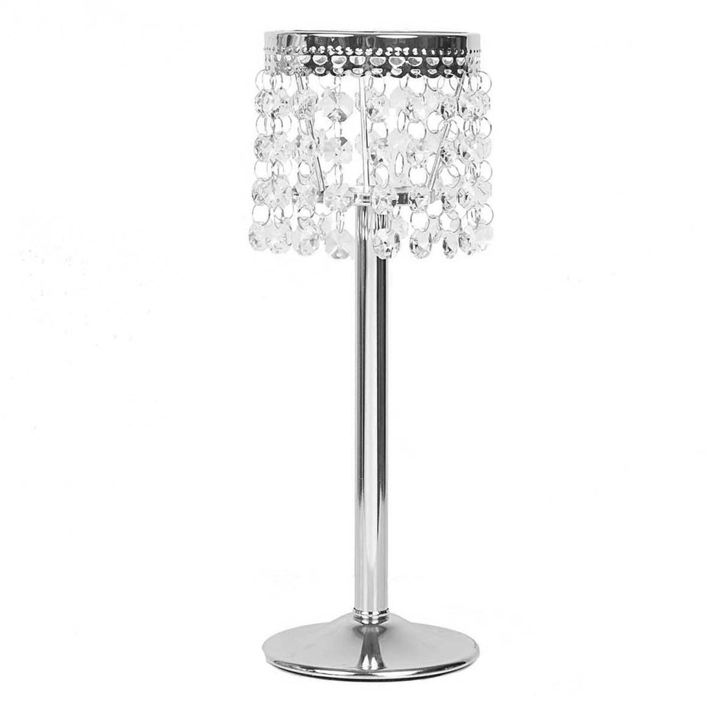 12" Silver Crystal Beaded Chandelier Votive Pillar Candle Holder, Metal Tealight Candle Stand