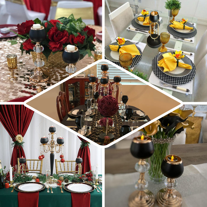 Set of 2 | Gold/Black Metal Crystal Lamp Tealight Votive Candle Holder - 7"|11"