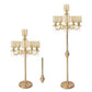 Gold pearl beaded table floor candelabra centerpiece with crystal pendants.