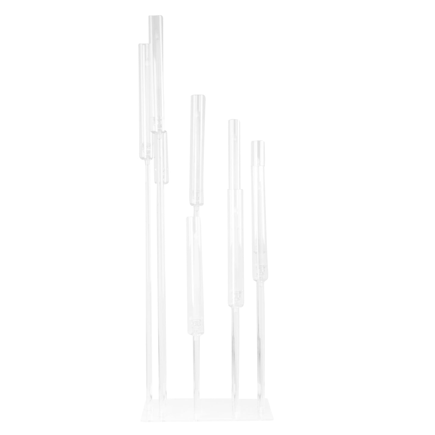 Clear acrylic cluster pillar candle stick stand, 4ft tall taper holder with square base.