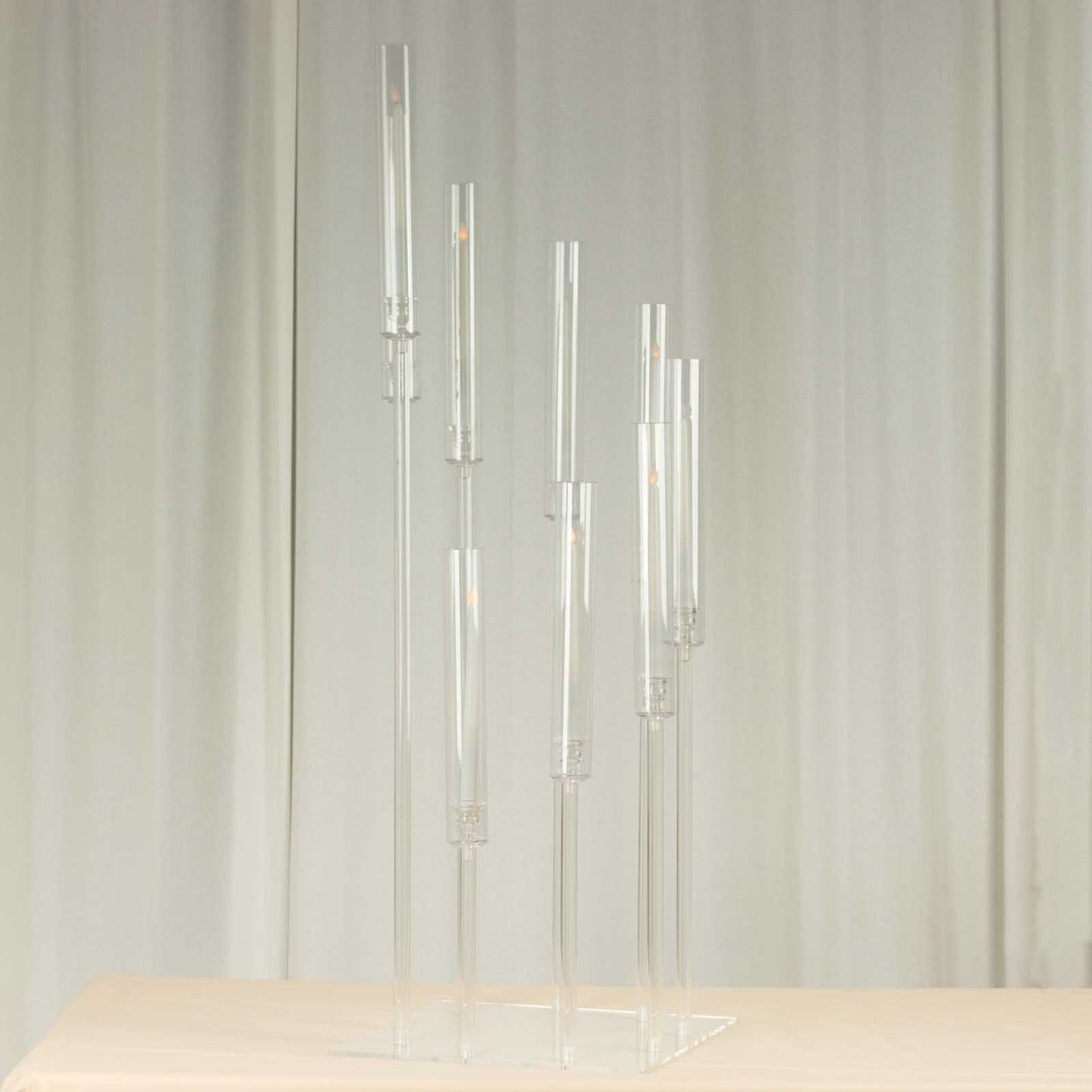 Clear acrylic cluster pillar candle holder stand, 4ft tall candelabra.