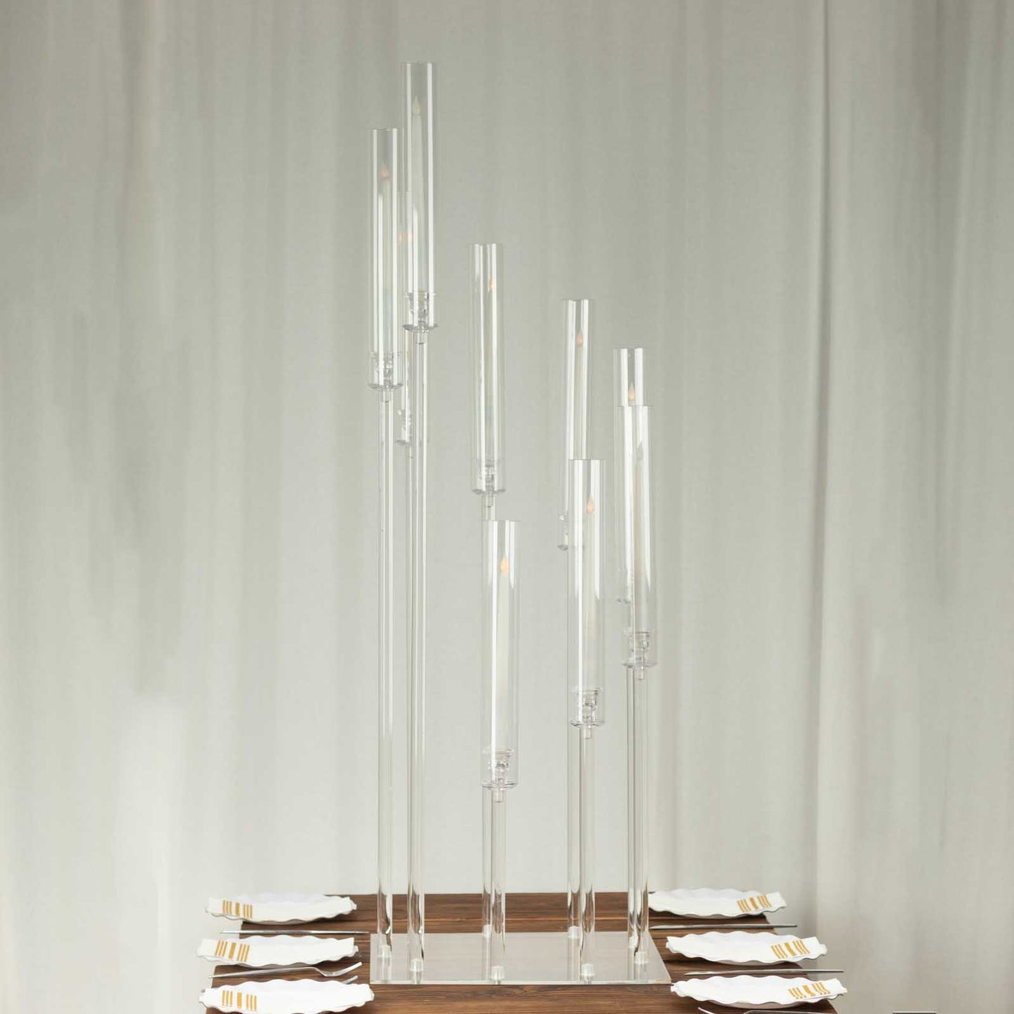 Clear acrylic cluster candle holder stand, 4ft tall, elegant centerpiece.