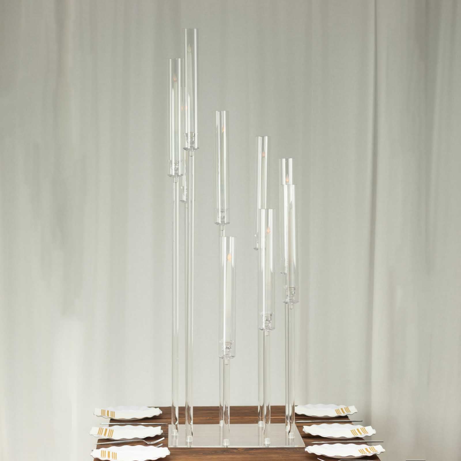Clear acrylic cluster candle holder stand, 4ft tall, elegant centerpiece.