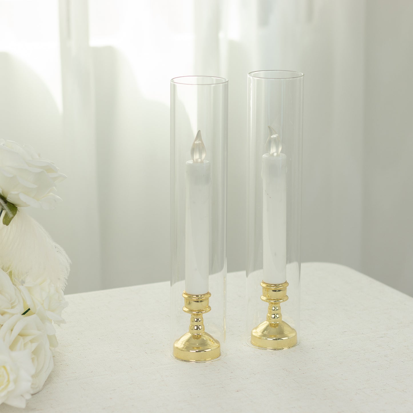 2 Pack 12" Tall Clear Glass Candle Shades with 2.25" Wide Open Ends