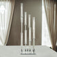 4.5ft Crystal 12-Arm Cluster Glass Candelabra Floral Pedestal Stand, Square Hurricane Taper Candle Holder Stand