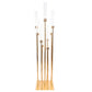 Gold 10-arm candle holder with clear glass shades for elegant decor.