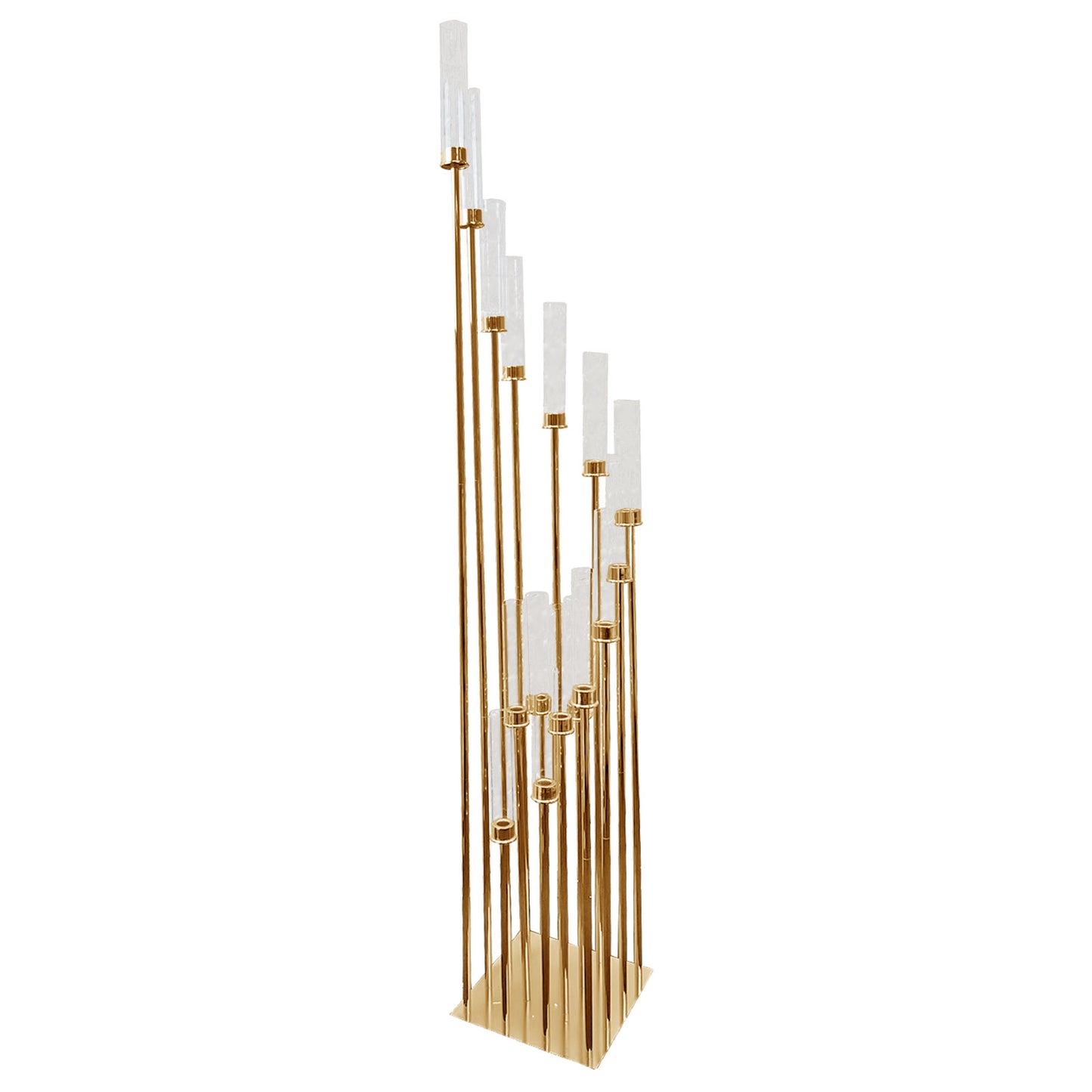 78" Gold 16 Arm Cluster Taper Candle Holder With Clear Glass Shades, Large Candle Arrangement